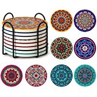 Posavasos para bebidas- Posavasos absorbentes con soporte- Posavasos de cerámica Mandala con corcho- Regalo de…